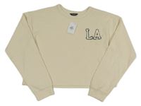 Nové - Světlebéžové žebrované crop triko s písmeny Primark