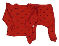 2set - Červené žebrované zavinovací triko se srdíčky + polodupky 