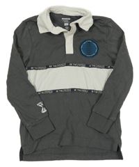 Tmavošedo-bílé polo triko s nášivkou a nápisy F&F