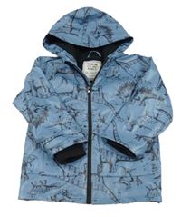 Šedomodrá nepromokavá jarní bunda s dinosaury a kapucí Matalan