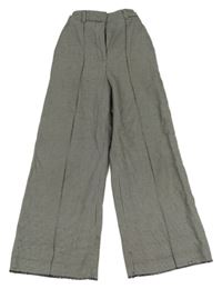 Černo-bílé vzorované vlněné široké kalhoty 