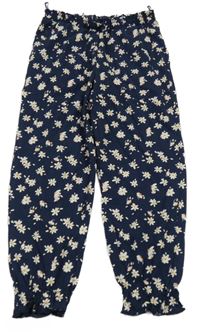 Tmavomodré květované lehké cuff kalhoty C&A