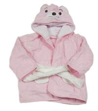 Světlerůžový froté župan s medvídkem a kapucí 
