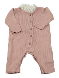 Růžový žebrovaný overal s krajkou George