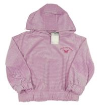 Nové - Světlerůžová sametová pruhovaná mikina s motýlem a kapucí Primark