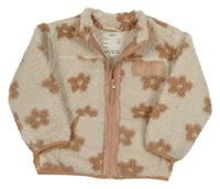 Béžovo-strarorůžová květovaná huňatá bunda M&S