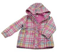Růžovo-modro-zelená kostkovaná softshellová bunda s kapucí Topomini