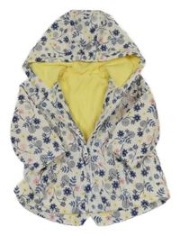 Bílo-modrá květovaná šusťáková jarní parka s kapucí 