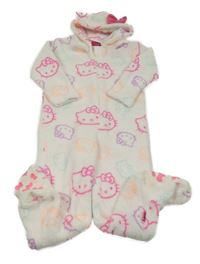 Bílá chlupatá kombinéza s Kitty a kapucí 