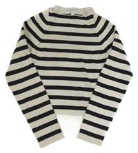 Béžovo-černé pruhované žebrované crop triko Tom Tailor