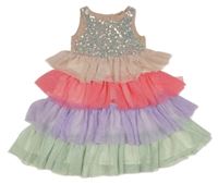 Pudrovo-barevné třpytivé tylové vrstvené šaty s flitry H&M