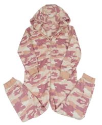 Růžovo-bílá army plyšová kombinéza s kapucí M&S