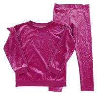 2set - Fuchsiová sametová třpytivá mikina s volánky + legíny F&F