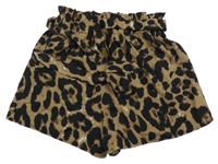 Hnědo-černé leopardí paper bag kraťasy s páskem Shein