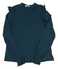Smasragdové triko s volánky H&M