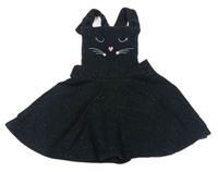 Černé třpytivé teplákové laclové šaty s kočkou George