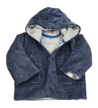 Tmavomodro-bílý pruhovaný sametový zateplený kabátek s kapucí M&S