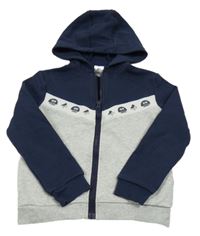 Šedo-tmavomodrá funkční sportovní propínací mikina se zvířátky a kapucí Decathlon