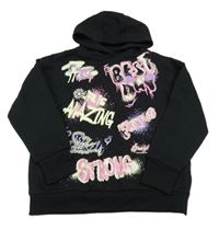 Černá mikina s nápisy a kapucí Primark 