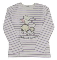 Bílo-fialové pruhované triko s pudlem LC Waikiki 