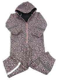 Růžovo-černo-bílá vzorovaná softshellová kombinéza s kapucí Kiki&Koko