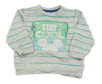 Šedo-tyrkysová pruhovaná mikina s Mickeym Dinsey