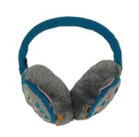 Šedo-azurová chlupato/pletené klapky na uši se sovami