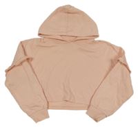 Broskvová crop mikina s volánky a kapucí Pindydoll