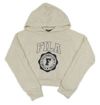 Smetanová crop mikina s nápisem a kapucí Fila 