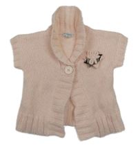 Světlerůžová svetrová vlněná vesta s květem 