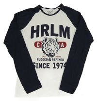 Bílo-tmavomodré triko s tygrem a nápisem C&A vel. 176