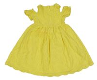 Žluté plátěné děrované šaty s volnými rameny Blukids