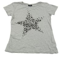 Šedé melírované tričko s hvězdou a nápisem Page one young