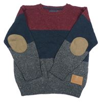 Tmavomodro-červeno-šedý pruhovaný svetr Rebel