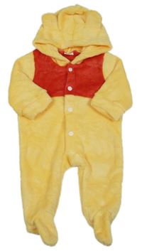 Žluto-červená chlupatá kombinéza s kapucí - medvídek Pů