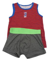 2set - Červený pruhovaný nátělník + šedé boxerky 