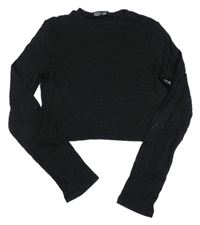 Černé žebrované třpytivé crop triko Primark