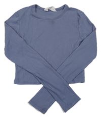 Modrošedé žebrované crop triko H&M