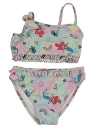 Světlemodro/růžovo/zelené batikované tankini s Ariel a volánkem PRIMARK