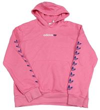 Růžová mikina s logy a kapsou a kapucí Adidas