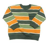 Khaki-světlekhaki-oranžovo-bílá pruhovaná mikina s kapsou Nutmeg