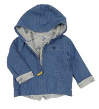 Modrá pruhovaná melírovaná plátěná podzimní parka s kapucí Mothercare