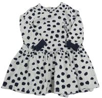 Bílo/světlešedo-černo-tmavomodré melírované puntíkaté teplákové šaty s dalmatinkem PETIT BATEAU
