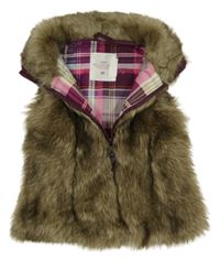 Hnědo-béžová kožešinová podšitá vesta H&M