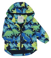 Tmavomodrá šusťáková jarní bunda s dinosaury a kapucí zn. Nutmeg 