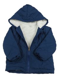 Tmavomodrá prošívaná šusťáková zateplená bunda s kapucí SHEIN