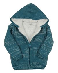 Modrozelený melírovaný propínací zateplený svetr s kapucí LC WaIKIKI