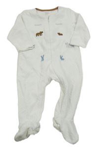 Bílý vzorovaný sametový overal se zvířátky OBaïBi