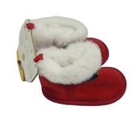 Nové - Červené plyšové zateplené vánoční válenky s bílou kožešinou - Santa PRIMARK vel. 19