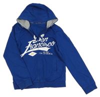 Safírová propínací mikina s nápisy a kapucí NUTMEG